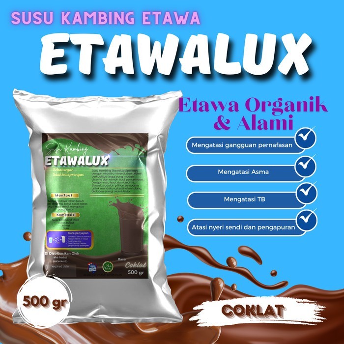 

susu kambing etawa grade A ETAWALUX rasa coklat kemasan 500 gr terapi paru asma flek tbc osteoporosis
