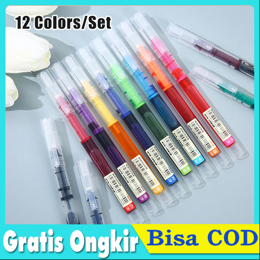 

12 Pulpen Gel Needle Point 0.5mm - Tinta Anti Bocor & Cepat Kering, Set Lengkap 12pcs Warna-Warni untuk Sekolah/Kantor/Seni Lukis