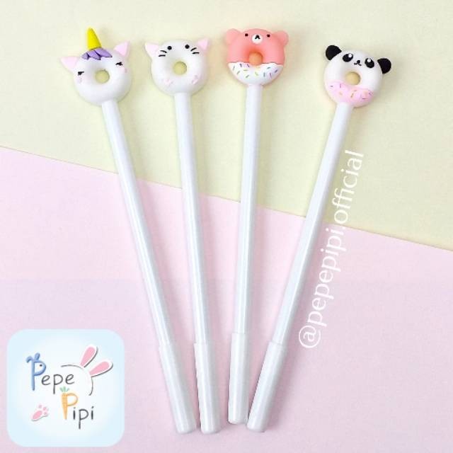 

4 & 12 pcs Pena Donat Bolpen Pen Pulpen Gelpen Karakter Unicorn Panda Bear Cat