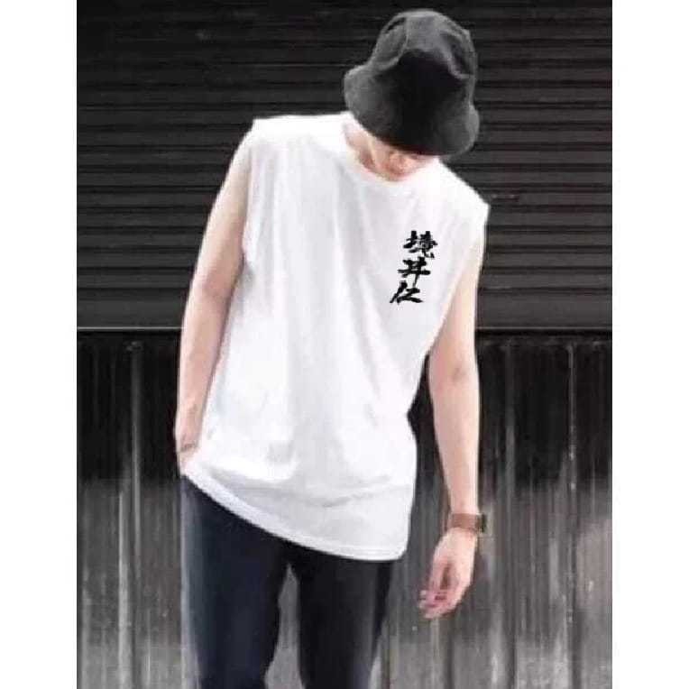 Baju singlet pria/ Baju tanpa lengan- baju gym-baju santai/Singlet Logo Kanji/Singlet Pria Dewasa/Si