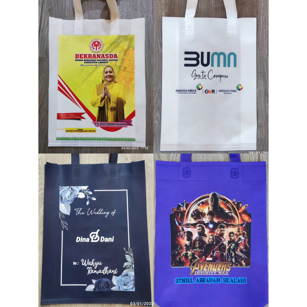 

Tas Goodie Bag Kain Custom FULL WARNA Spunbod Hamper Cetak Gambar Suka Logo Ulang Tahun Anak Lucu