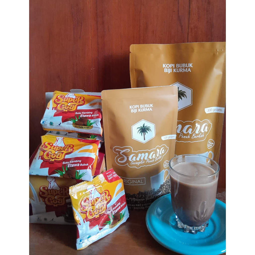 

PAKET BUNDLING 1 BOX SUSU KAMBING ETAWA GULA AREN PLUS 1 PCS 125 GRAM KOPI BUBUK BIJI KURMA SAMARA / PAKET SEHAT LENGKAP SUSU KAMBING SUPERGOAT DENGAN KOPI BUBUK BIJI KURMA SAMARA | Minuman Sehat Menyunahkan , Minuman Banyak Khasiat untuk kesehatan