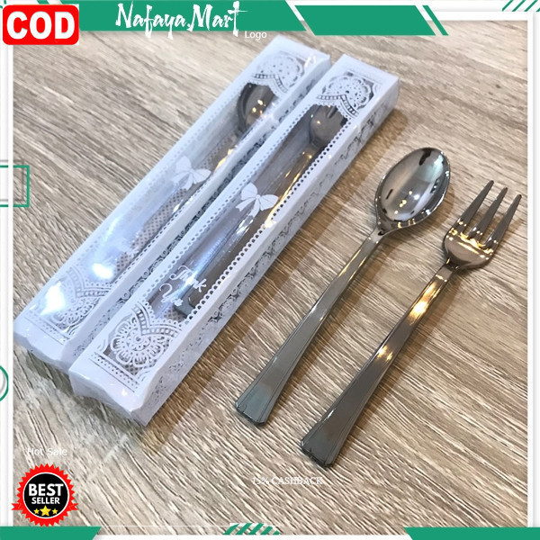 SOUVENIR SENDOK GARPU PERAK KEMAS MIKA / SOUVENIR PERNIKAHAN SENDOK GARPU KUE