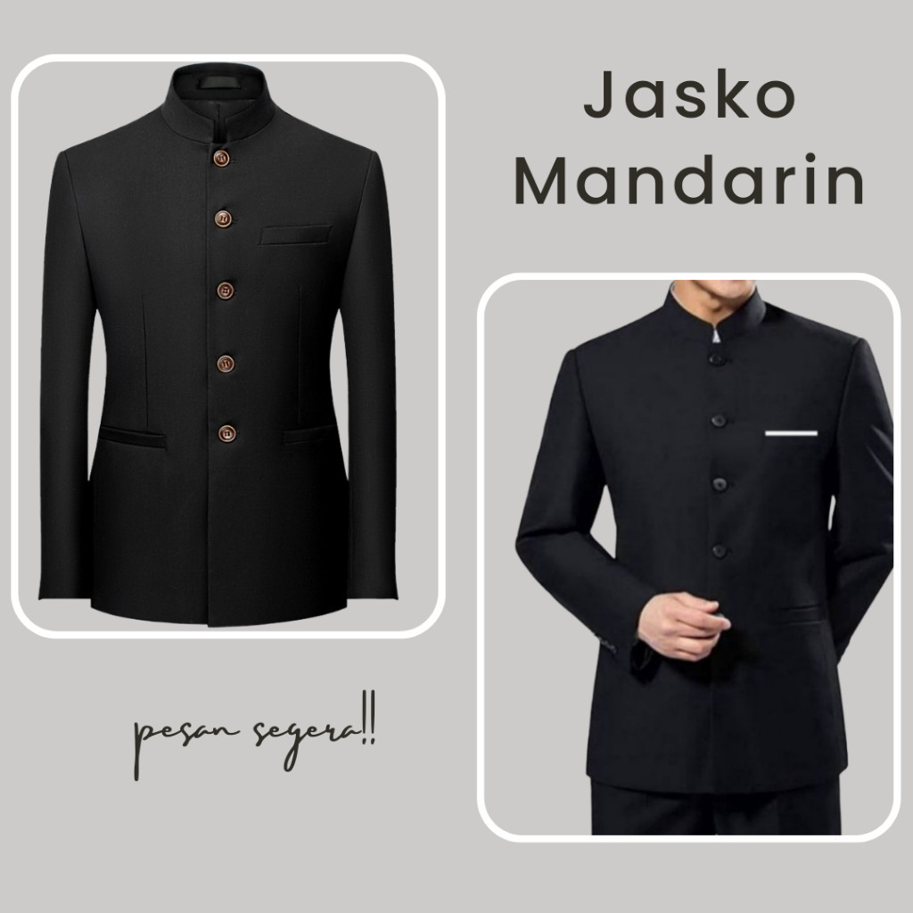 Jasko Polos Jas Koko Mandarin Warna Hitam List Putih Jasko Pria Bahan High Twist