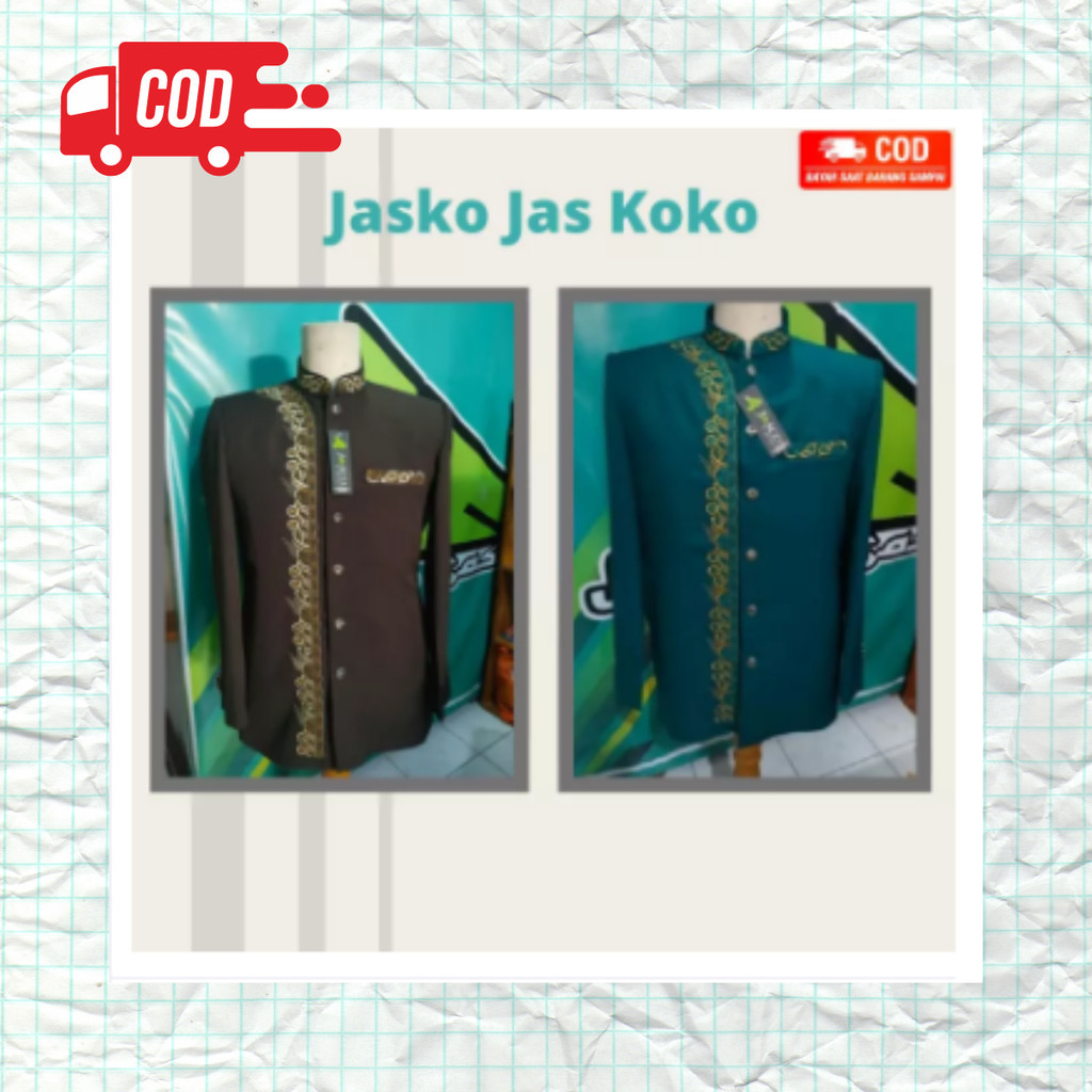 Jasko Jas Koko Pria Jasko Motif Bordir Warna Cokelat Tua & Hijau Botol