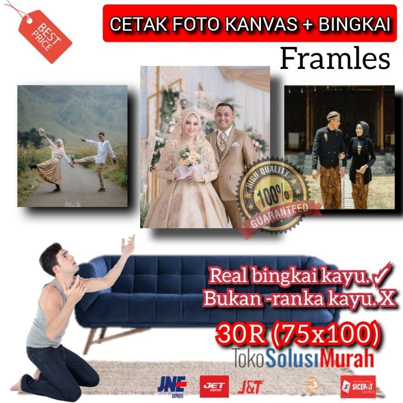 CETAK FOTO KANVAS BINGKAI KAYU MINIMALAIS uk 12R,16R+,20R+,24R+,30R+0