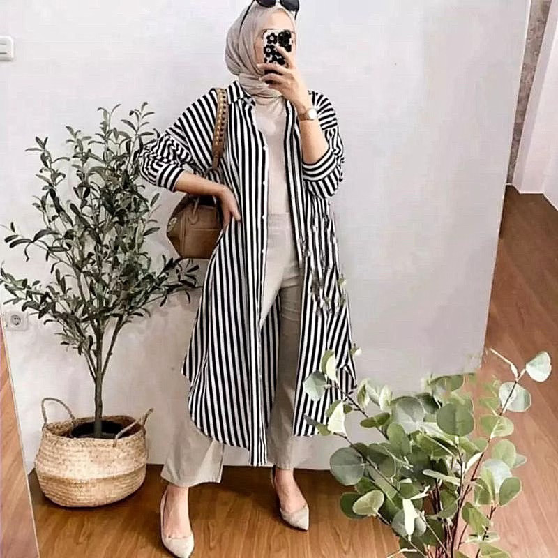 TB - NANDA LONG TUNIK SALUR // TUNIK WANITA MOTIF GARIS