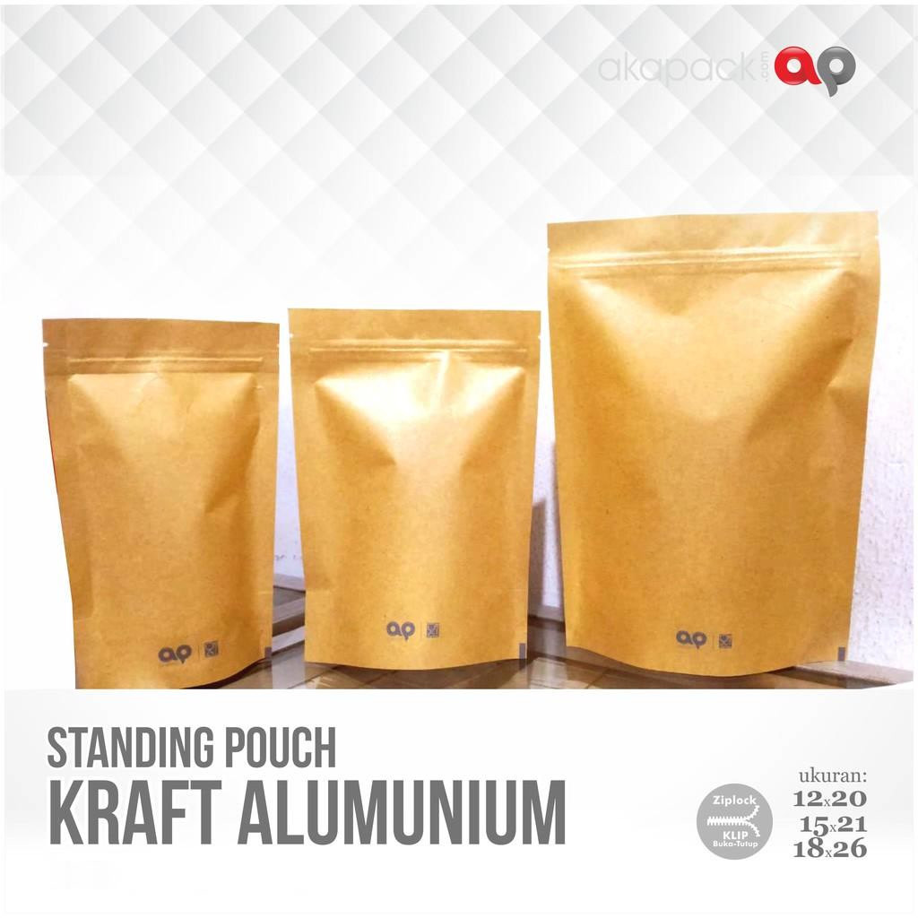 SPKA 15x21 KEMASAN STAND UP POUCH ALUMUNIUM KRAFT ZIPER isi 100pc
