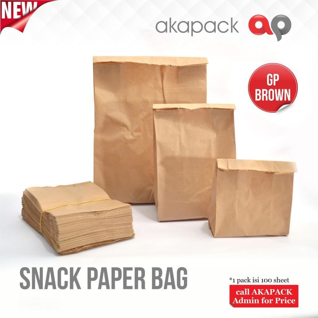 

(100PCS) KANTONG KERTAS / PAPER BAG MAKANAN POLOS SIze M (23,5x13+7,5cm)