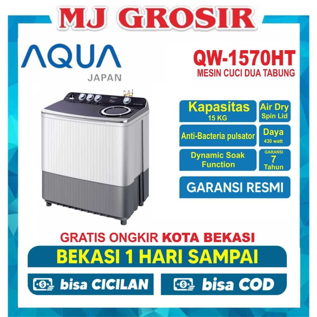 Mesin Cuci AQUA Japan 2 Tabung 15kg QW-1570HT Kapasitas Besar Transparan Grey