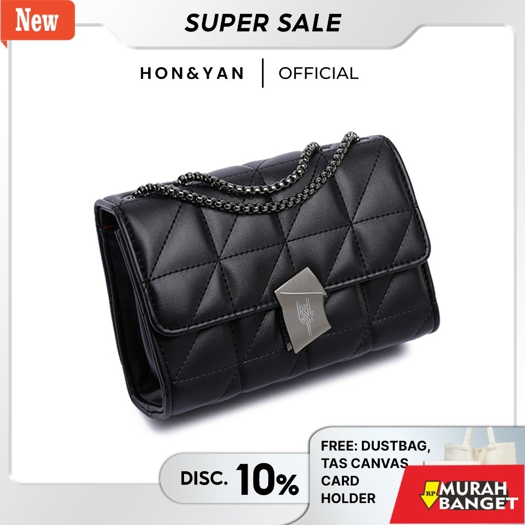Tas selempang wanita viral- HONYAN Tas Selempang Wanita Kekinian Branded Hitam Elegant Terbaru Tas P