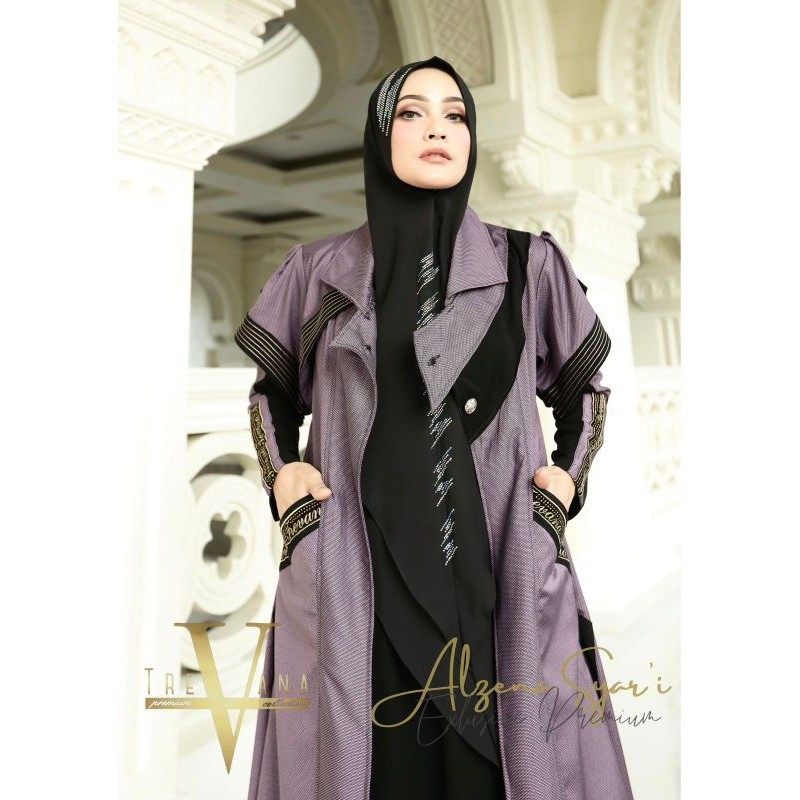 Alzena Syar'i Dress Original By Trevana Collection terbaru bisa COD gamis mewah murah hitam Cardigan sweater lebaran terbaru 2023 viral