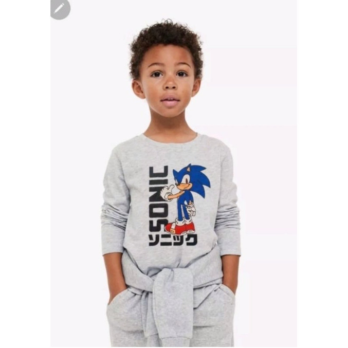 BAJU KAOS HNM GREY SONIC LONGSLEEVE ANAK LAKI LAKI HM