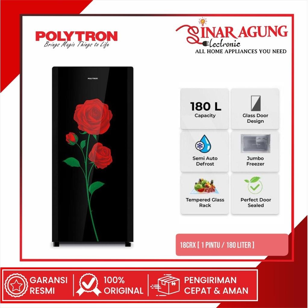 POLYTRON PRA18CRX / PRA-18CRX KULKAS 1 PINTU - 180 L GARANSI RESMI