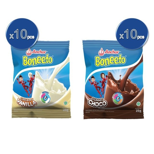 

Boneeto Creamy Vanilla Susu Bubuk Anak Sekolah Creamy Vanilla 10 x 25g + Boneeto Yummy Choco Susu Bubuk Anak Sekolah Cokelat 10 x 25g
