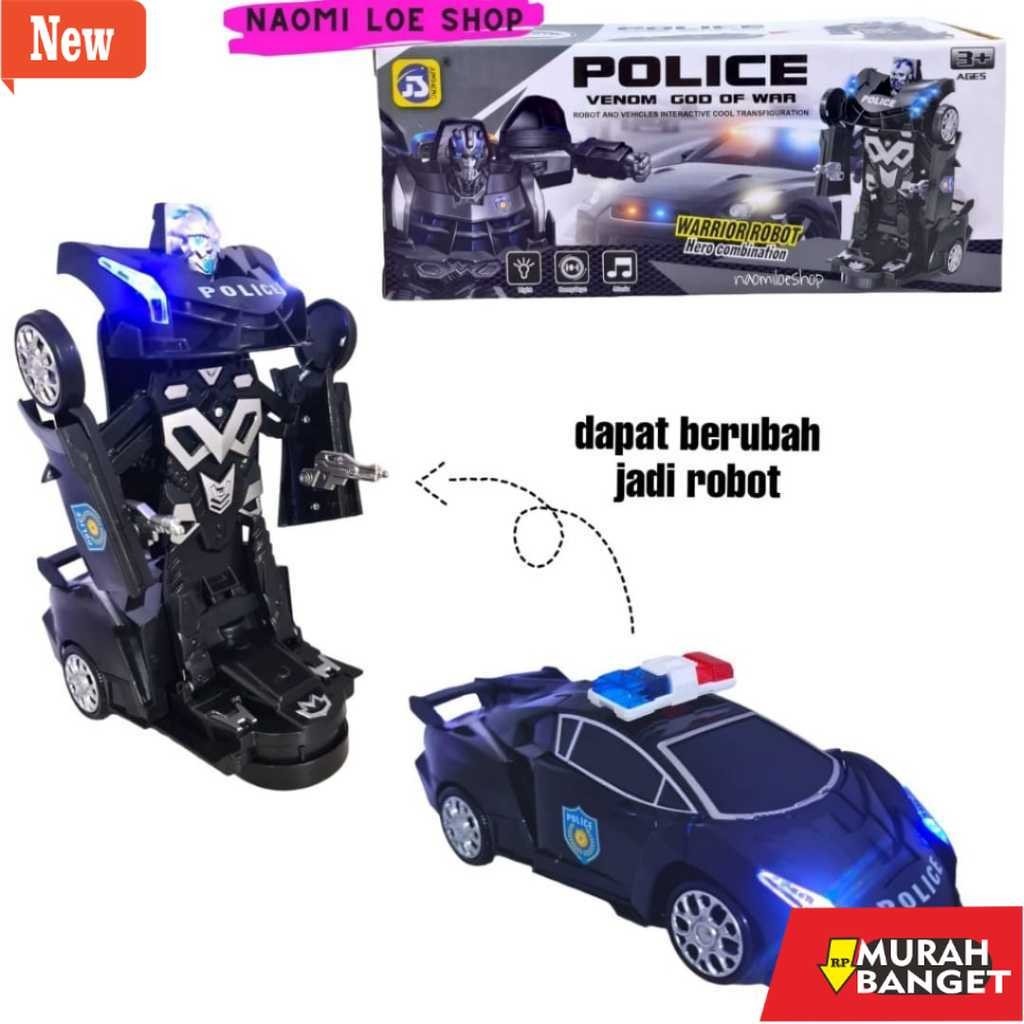 mainan anak robot yang lagi viral- Mainan Anak Mobil Polisi Hitam 2IN1  Mobil Bisa Jadi Robot