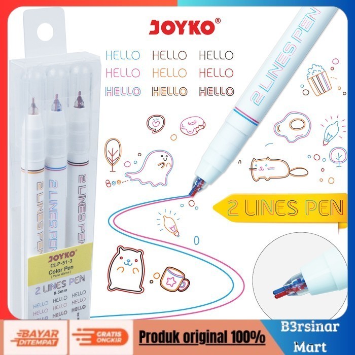 

[[KUALITAS TERBAIK]] Color 2 Lines Pen Pulpen Pena Warna Joyko CLP513 COD