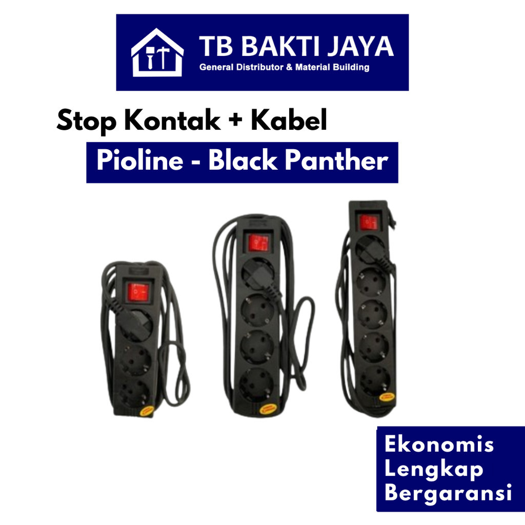 Pioline Stop Kontak Plus Kabel Black Panther Colokan Kabel