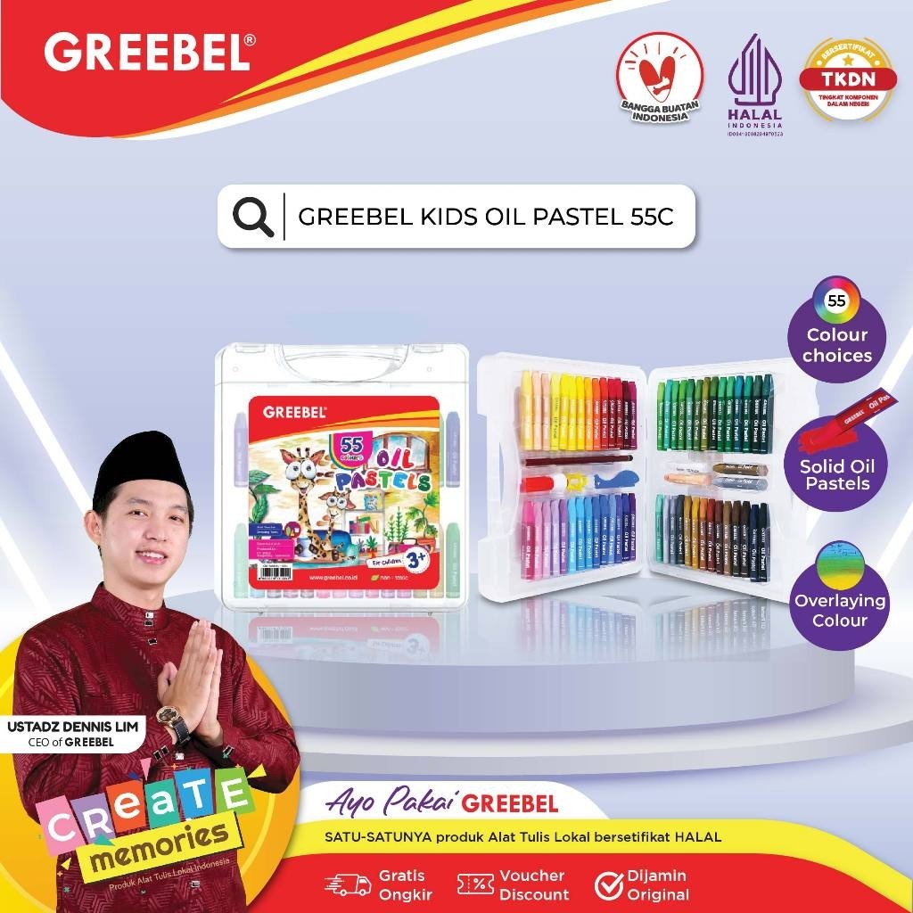 

[PROMO MURAH] GREEBEL Crayon Krayon Kids Oil Pastel 55 Warna (55C) tdk berdebu cerah utk anak sekolah art& tdk beracun