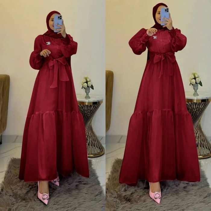 gamis Marina maroon XXL baju pesta maxi dress jumbo muslim