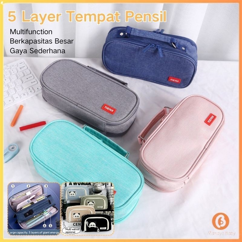 

【Penjual Lokal】5 Lapis Tas Pensil Kanvas Kapasitas Besar Gaya Sederhana Perlengkapan Kantor Alat Tulis Multifunction