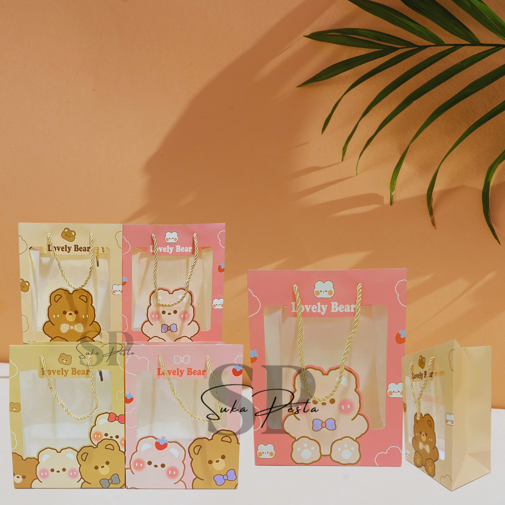 

Paper Bag Ultah Aesthetic Motif Lovely Bear / Goodie Bag / Tas Kado Ulang Tahun