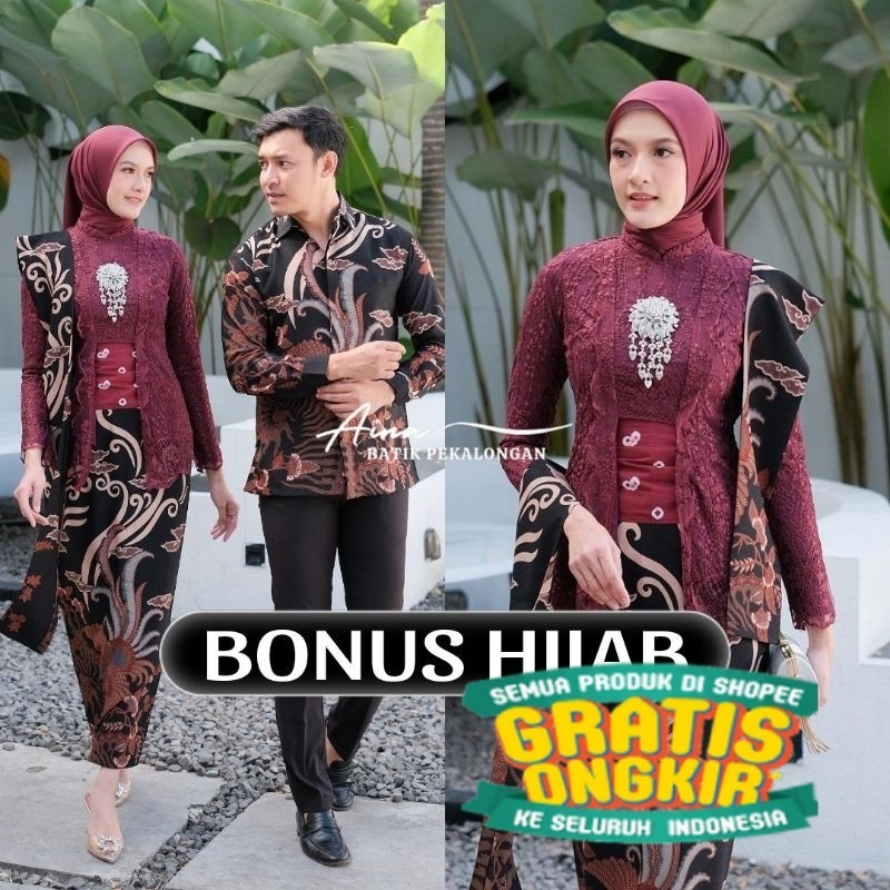 KEBAYA BATIK COUPLE AYU KUTUBARU MAROON GRATIS HIJAB KEBAYA MODERN KEBAYA KEBAYA LAMARAN TUNANGAN KE