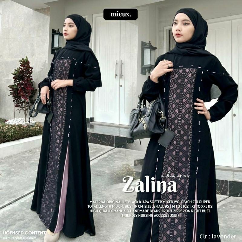 Gamis Lebaran Terbaru Zalina Nourah Gamis Turkey Original Mieux Bahan Jetblack mix LadyZara Ukuran L