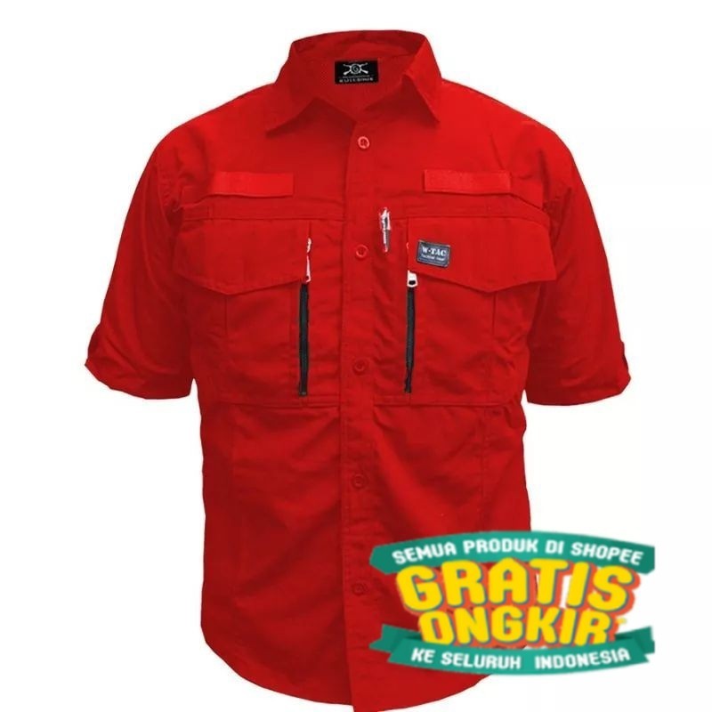 KEMEJA TACTICAL W TAC MERAH TANGAN PENDEK/ jumbo big size besar
