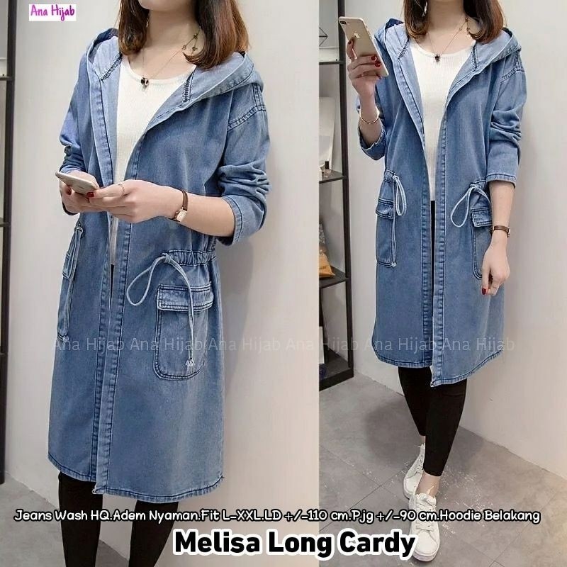 MELISA LONG CARDY LD 110 CM PJ 90 CM AKSEN HOODIE BELAKANG KEREN ORIGINAL ANA HIJAB GOOD QUALITY
