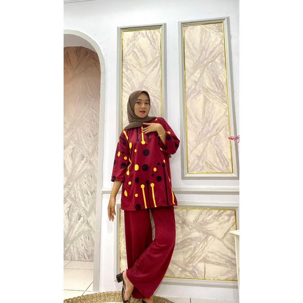 GTW - RPF SETCEL WANITA KASUAL / SETELAN TUNIK WANITA HIJAB COLABORATION BAHAN BABYTERY MOTIF POLKA 