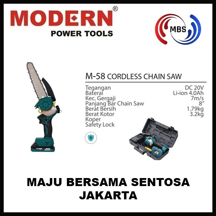 PGS - MODERN M-58 Mesin Cordless Mini Chainsaw 20V 8 Inch Gergaji Rantai Potong Kayu Chain Saw Gerin