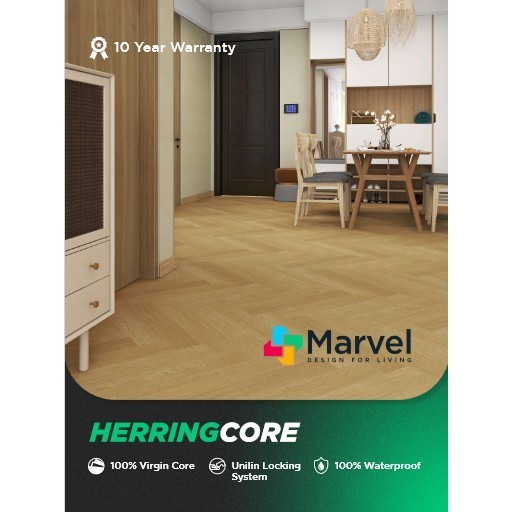 SPC FLOORING / LANTAI SPC 4mm + 1mm (include foam) MARVEL HERRINGCORE