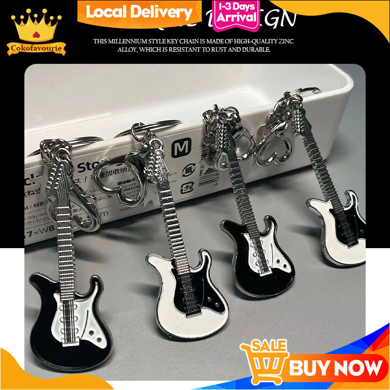 ✨COD Keychain Unik Bentuk Gitar Mini Liontin Bintang Gitar Elektrik Keren Manis Laki-laki Gantungan 