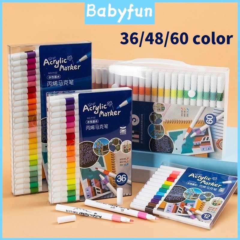

（Ready stock）Babyfun 24/36/48/60/72/80/96 Colors Pen Akrilik Marker Warna Cepat Kering Tahan Air / Spidol Acrylic Painter / Menggambar Kreativitas Seni Edukasi Anak