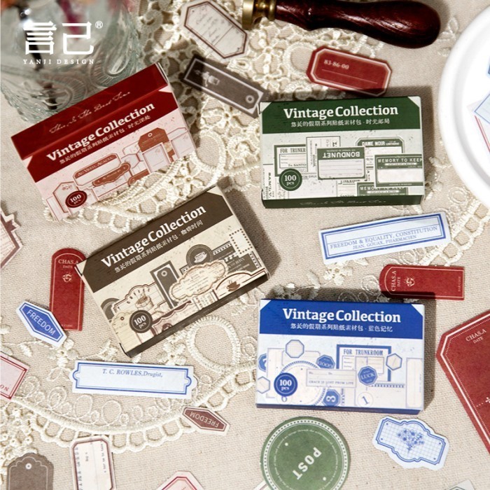 

100 Lembar Sticker Pack VINTAGE COLLECTION Material Scrapbook Stiker Retro 0889