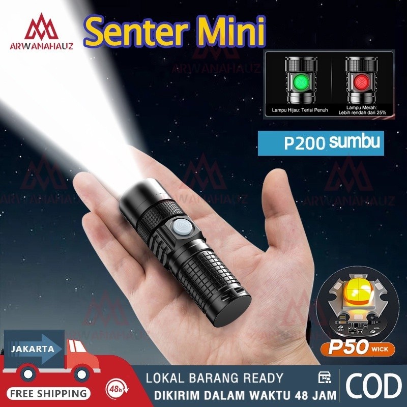 Senter LED Mini Super Terang Anti Air Dengan 3 Mode Nyala Dapat  Senter Super Mini Jarak Jauh 1000M 