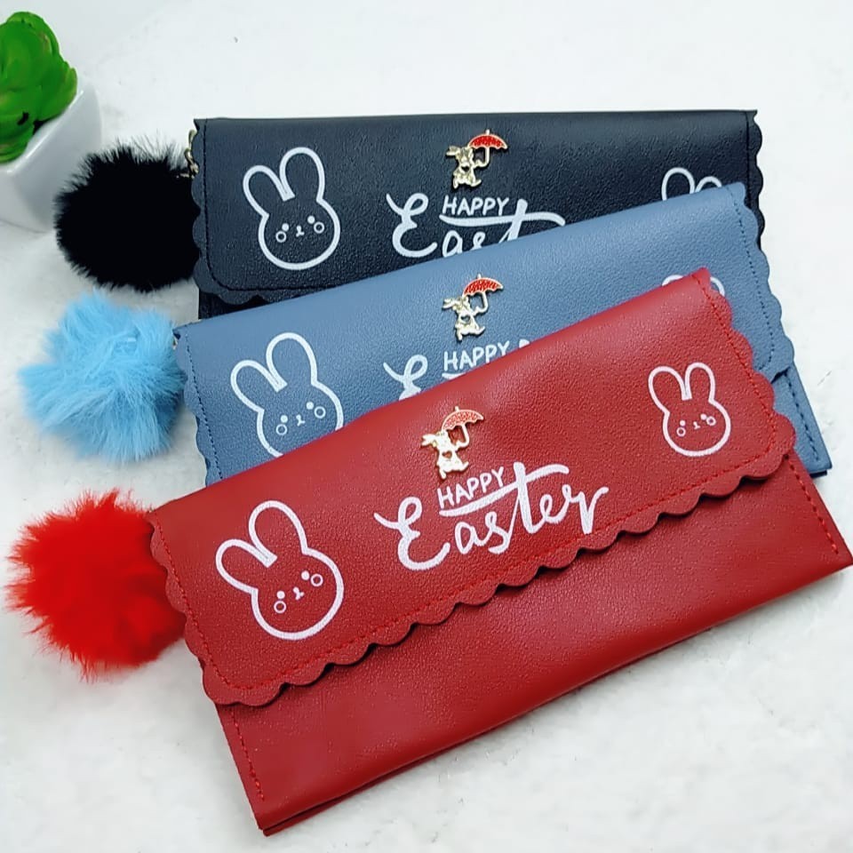 HH Dompet Wanita Panjang Kelinci 079 Free Pompom Dompet Panjang Korea Dompet Lipat Fashion