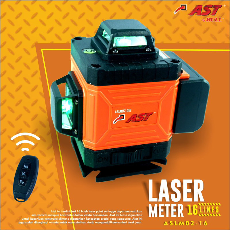 BULL AST ASLM02-16 Laser Level 16 Garis Hijau 3D Waterpass + Remote (2 Baterai)