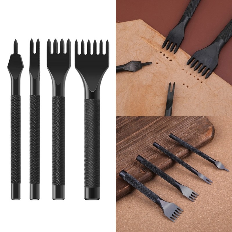 

High-Quality Leather Punch Sturdy Carbon Steel Tools for DIY Leather Projects - Black, 1/2/4/6 Prong G6KA