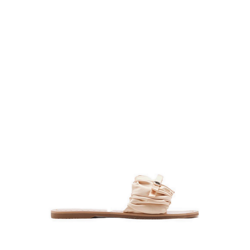 Pazzion Flat Sandals with Bow Decoration - Beige
