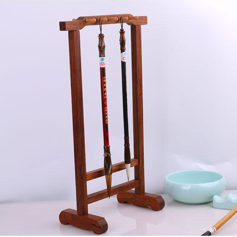 

Solid Wood Brush Penholder 10 Hangers Brush Holder Calligraphy Brush Rack Rest Wood Traditional Ink Painting Writing Supply