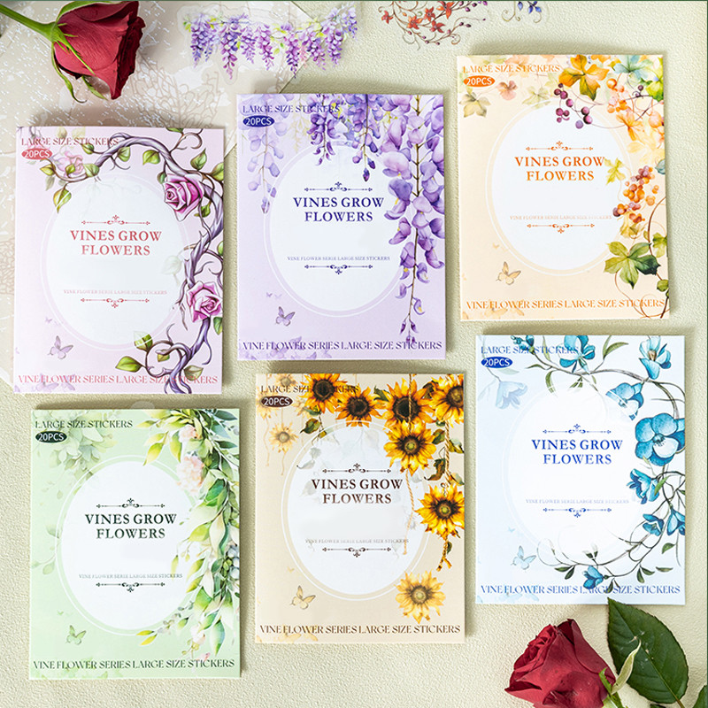 

6Style 20Pcs/bag floral landscaping sticker pack for DIY cell phone case handbook notebook photo frame tag decoration