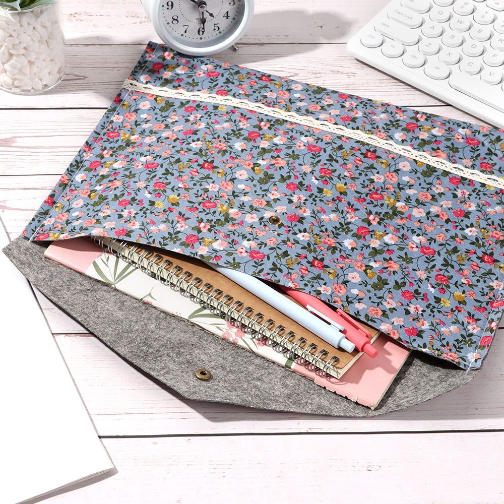 

1PC A4 File Folder Elegant Little Flowers Fabric Paper Holder Floral Large Capacity Document Bag Filing Briefcase Organizer Bag