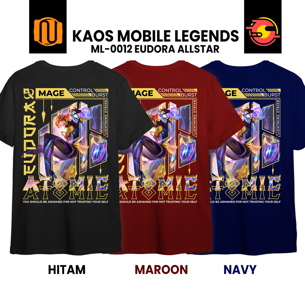 Nuhifa Store Kaos EUDORA ALLSTAR ATOMIC POP SKIN Mobile Legeds MLBB Lengan Pendek Hitam  Pria Wanita