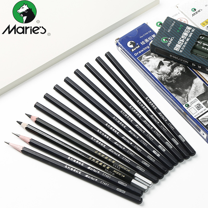 

Maries 12Pcs/set Wood Charcoal Pencil Set Soft Medium Hard Black Sketch Charcoal for Artist Painting Drawing Pencil Art Supplies
