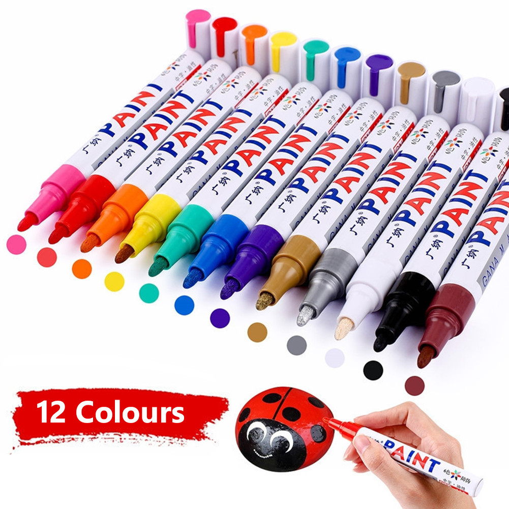 

12 Colors 1Pcs Colorful Paint Marker Pen Waterproof Lasting White Markers Tire Tread Rubber Fabric Paint Metal Face Art Markers