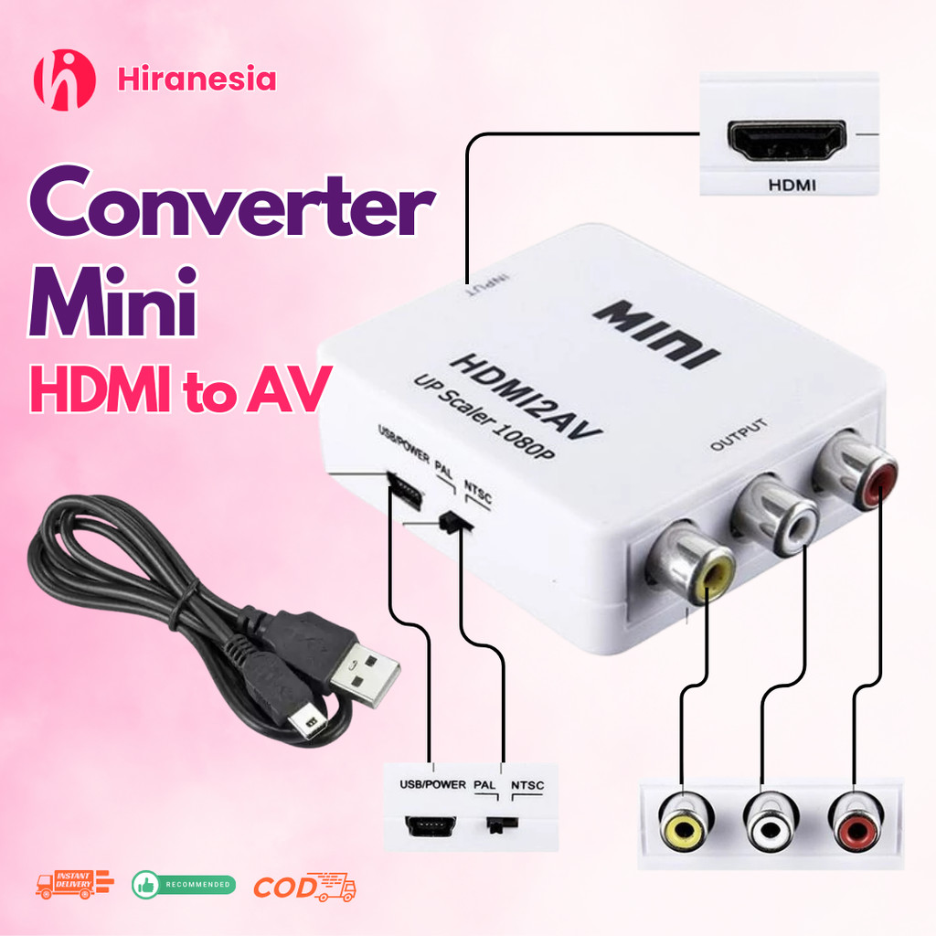 [MAKASSAR] HIRANESIA HDMI to AV RCA Converter Adapter MINI HDMI2AV ADAPTER MINI BOX HDMI2AV