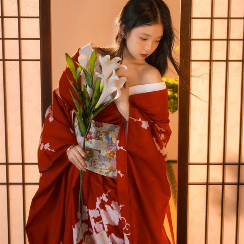 2024 Japanese style tradition kimono women retro yukata floral pajamas cosplay folk dance dress phot
