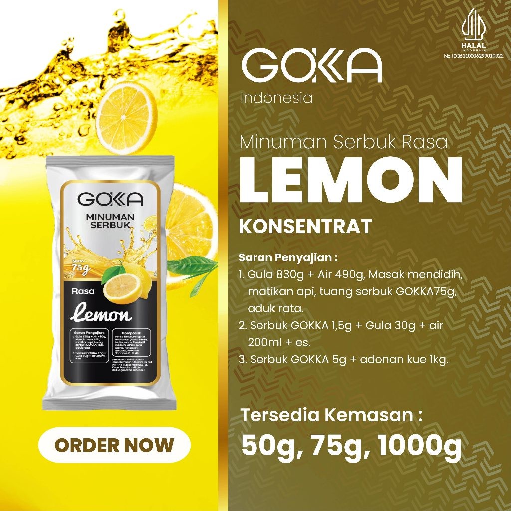 

Bubuk Minuman / Powder Gokka Rasa Lemon Kemasan 50gr